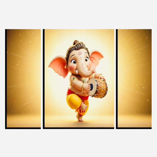 Ganesha Religious Wall Art – Vibrant 3 Panel MDF Frame