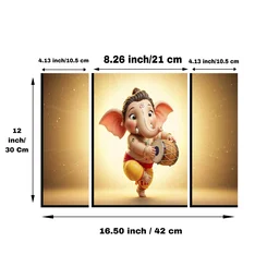Ganesha Religious Wall Art – Vibrant 3 Panel MDF Frame