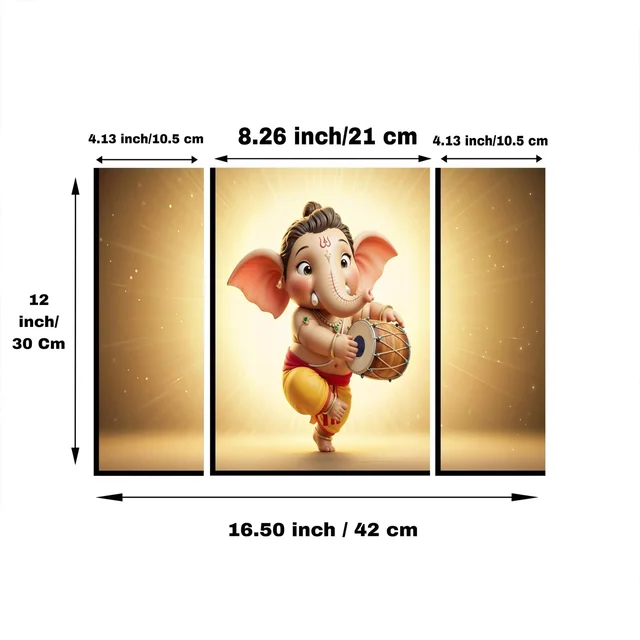Ganesha Religious Wall Art – Vibrant 3 Panel MDF Frame