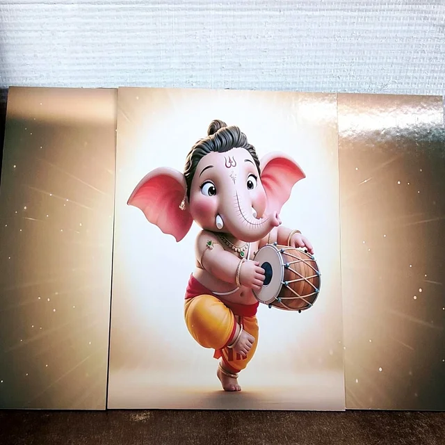 Ganesha Religious Wall Art – Vibrant 3 Panel MDF Frame