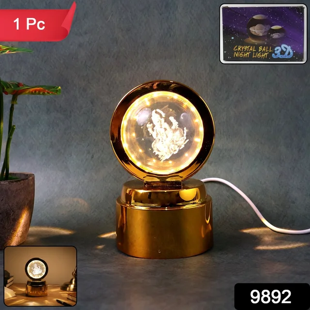 Ganpati Bapa 3D Crystal Ball LED Night Light – Divine Spiritual Glow