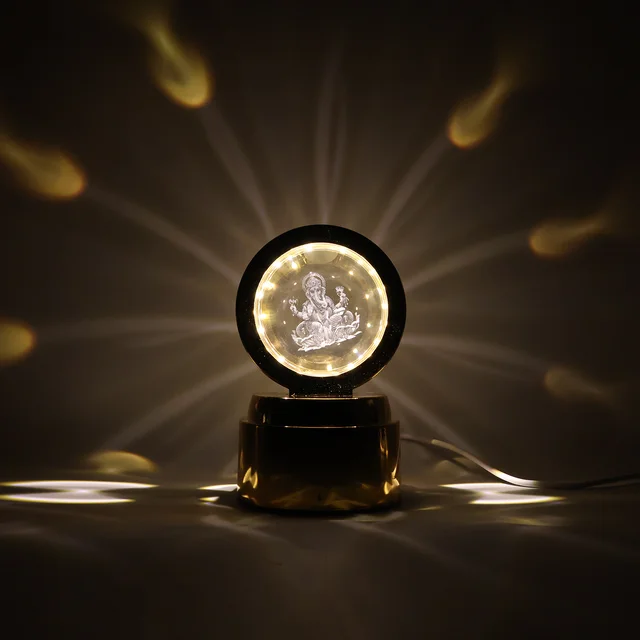 Ganpati Bapa 3D Crystal Ball LED Night Light – Divine Spiritual Glow