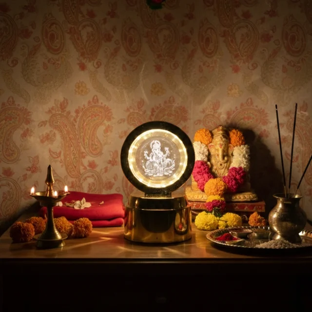 Ganpati Bapa 3D Crystal Ball LED Night Light – Divine Spiritual Glow