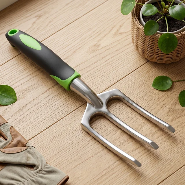 Garden Hand Fork 3 Tine Stainless Steel Digging Tool Ergonomic Handle (1 Pc)