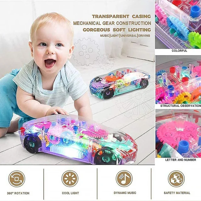 Gear Car Toy – Transparent, Musical & 3D Lights for Kids | Spark Tots