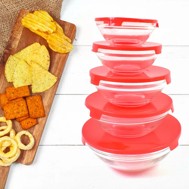 Glass Bowl Set – 5 Pcs Mixing & Storage with Lids | Organivo