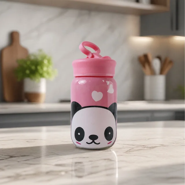 Glass Drinking Bottle – Durable & Cute Cartoon Design