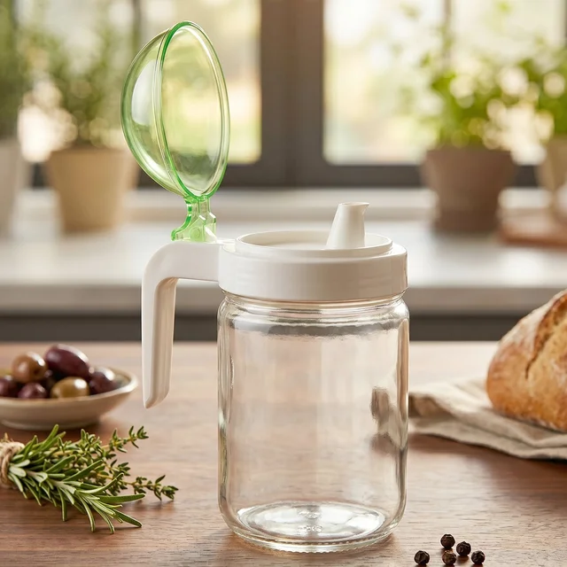 Glass Oil Bottle – 580ml Leak-Proof & Easy Pour Design