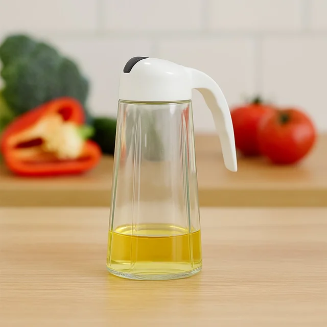 Glass Oil Bottle Dispenser 630ml – Automatic Lid & Drip-Free Pour