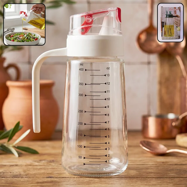 Glass Oil Dispenser Bottle – Auto-Flip Cap & Precise Measurement