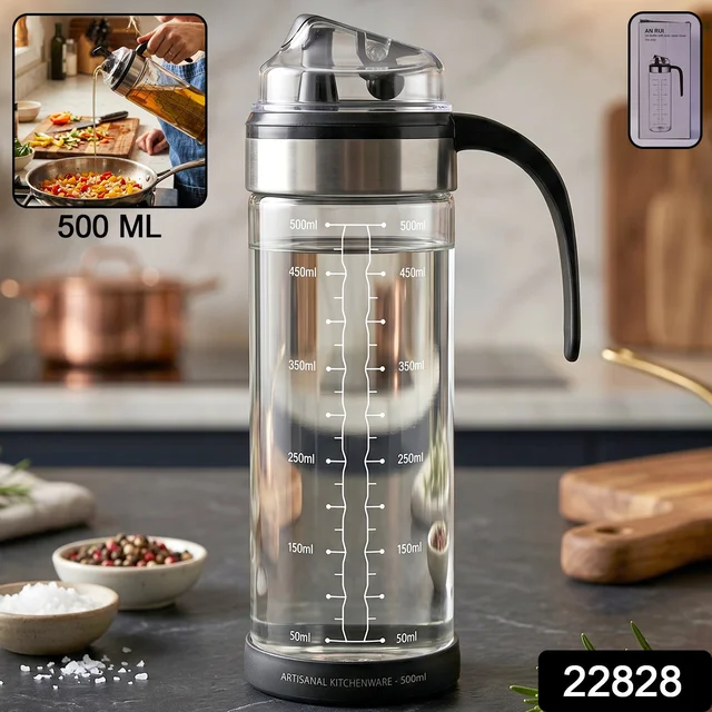Glass Oil Dispenser Bottle – Leak-Proof, Auto Flip Lid & Handle
