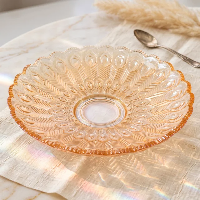 Glass Round Serving Plate 23 x 23 Cm Decorative Fruit Snack Platter (1 Pc)