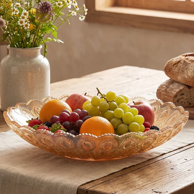 Glass Round Serving Plate 23 x 23 Cm Decorative Fruit Snack Platter (1 Pc)