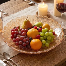Glass Round Serving Plate 23 x 23 Cm Decorative Fruit Snack Platter (1 Pc)