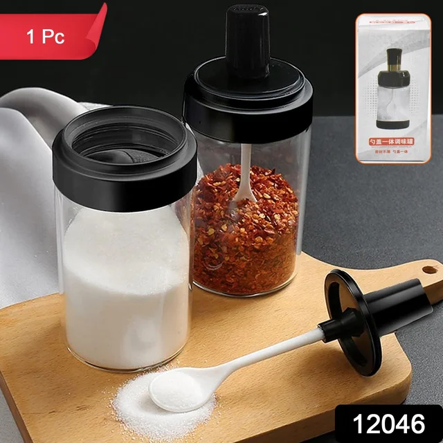 Glass Spice Jar – Attached Spoon & Leakproof Lid | Tidy Table