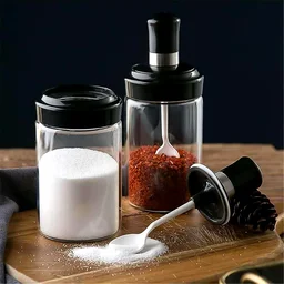 Glass Storage Jar with Built-In Spoon – Airtight 250ml Container