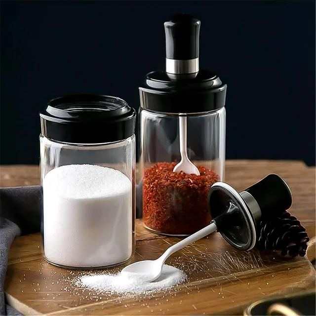 Glass Storage Jar with Built-In Spoon – Airtight 250ml Container