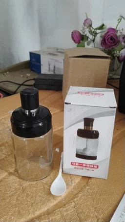 Glass Storage Jar with Built-In Spoon – Airtight 250ml Container