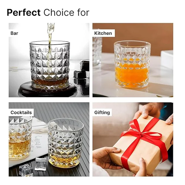 Glass Tumbler Set – Diamond-Cut 6 Pc Elegant Drinking Glasses | Serve Stellar