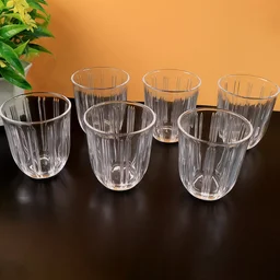Glass Tumbler Set – Elegant Ribbed Design, 256 ml, 6 Pcs