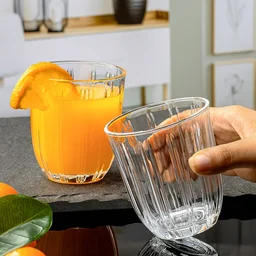 Glass Tumbler Set – Elegant Ribbed Design, 256 ml, 6 Pcs