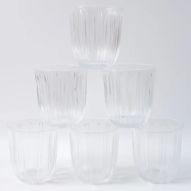 Glass Tumbler Set – Elegant Ribbed Design, 256 ml, 6 Pcs