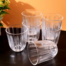 Glass Tumbler Set – Elegant Ribbed Design, 256 ml, 6 Pcs