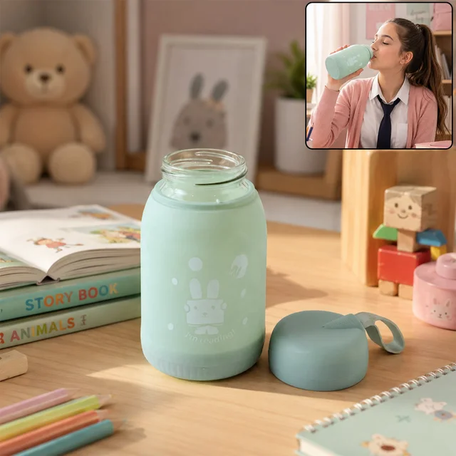 Glass Water Bottle 380ml with Lid (1 Pc)