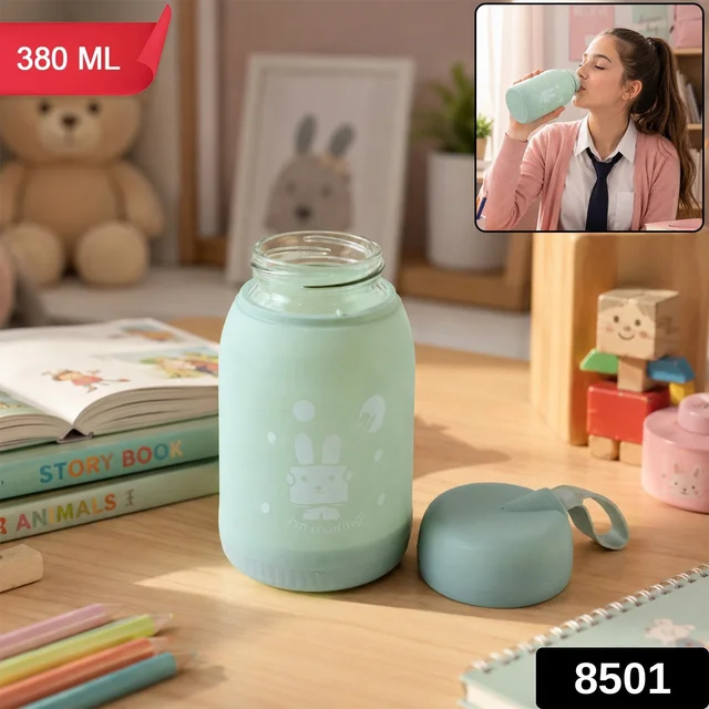 Glass Water Bottle 380ml with Lid (1 Pc)