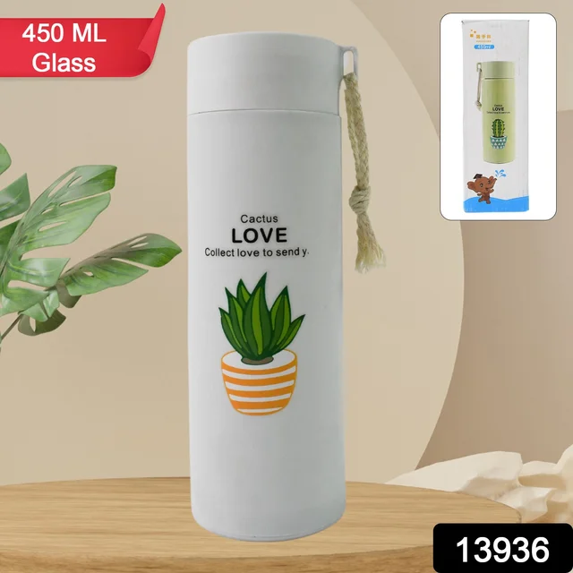Glass Water Bottle – Leakproof 450ml Borosilicate | FitFuzion