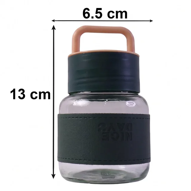 Glass Water Bottle – Stylish, Portable with Handle & Leather Sleeve