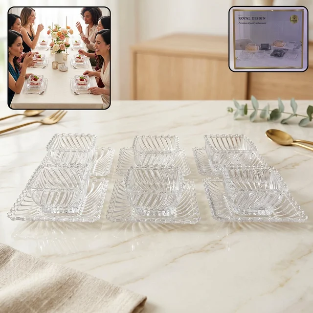 Glassware Serving Set – Elegant 12-Piece Snack & Dessert Plate Collection