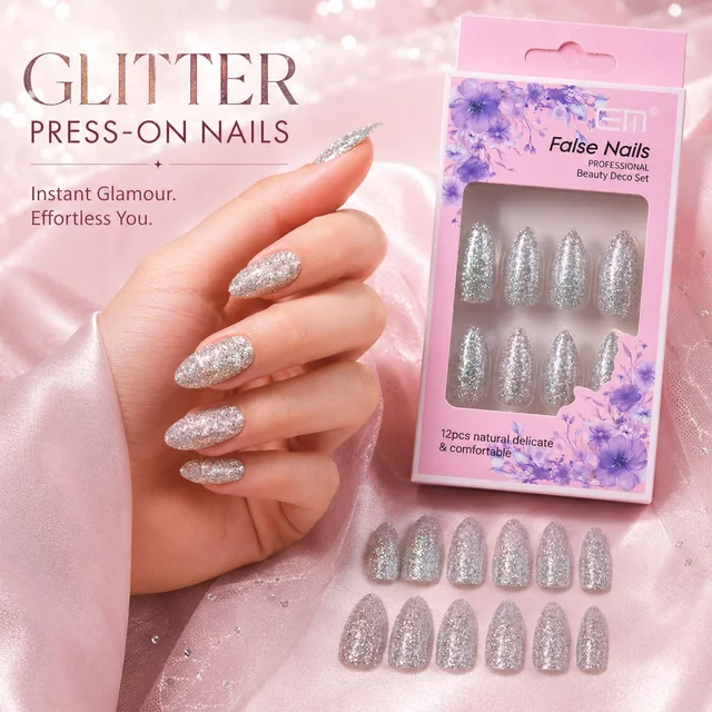 Glitter Press-On False Nails – Reusable Glossy Mix Designs