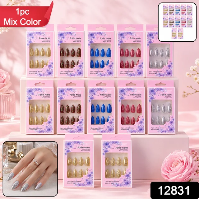 Glitter Press-On False Nails – Reusable Glossy Mix Designs