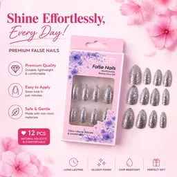 Glitter Press-On False Nails – Reusable Glossy Mix Designs