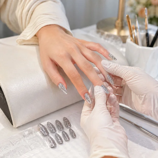 Glitter Press-On False Nails – Reusable Glossy Mix Designs
