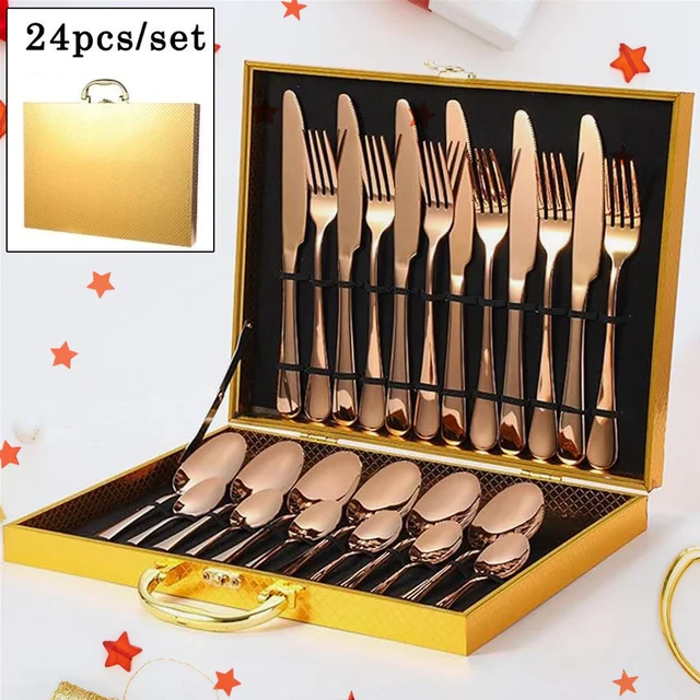 Gold Flatware Set – 24-Piece Luxury Dining | Serve Stellar