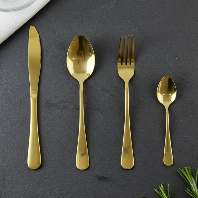 Gold Stainless Steel Cutlery Set – Luxury 24-Piece with Pineapple Stand