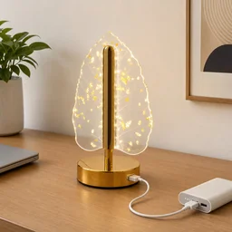 Golden Crystal Leaf LED Table Lamp – USB Charging & Warm Light