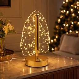 Golden Crystal Leaf LED Table Lamp – USB Charging & Warm Light