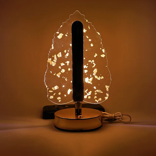 Golden Crystal Leaf LED Table Lamp – USB Charging & Warm Light