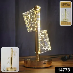 Golden Crystal LED Double Shade Table Lamp – Elegant USB Charging Light