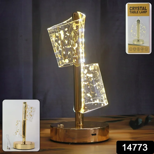Golden Crystal LED Double Shade Table Lamp – Elegant USB Charging Light