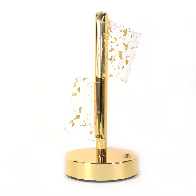 Golden Crystal LED Double Shade Table Lamp – Elegant USB Charging Light