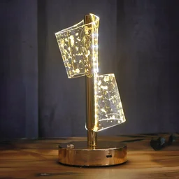 Golden Crystal LED Double Shade Table Lamp – Elegant USB Charging Light
