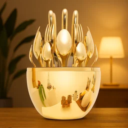Golden Cutlery Set – 24-Pc with Oval Stand | Serve Stellar