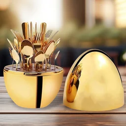 Golden Cutlery Set – 24-Pc with Oval Stand | Serve Stellar