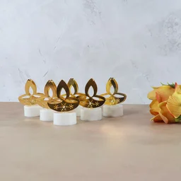 Golden Diya LED Tealight Candles – Elegant Flameless Decor Set