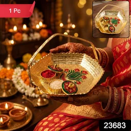 Golden Kumkum Kankavati Basket – Elegant Ritual Organizer