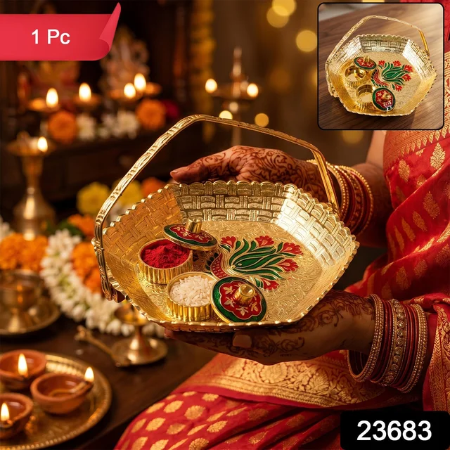 Golden Kumkum Kankavati Basket – Elegant Ritual Organizer